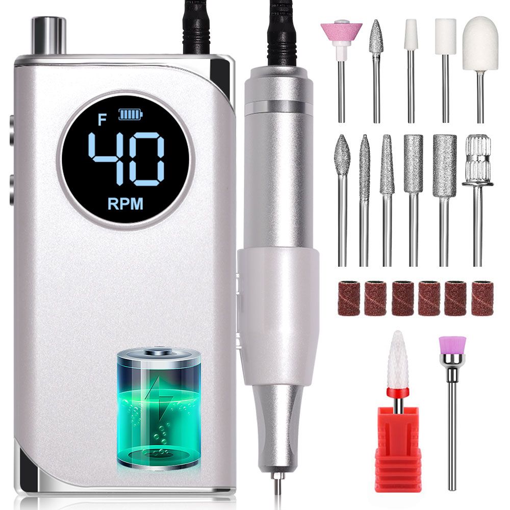 40000RPM Nail Drill Machine Electric Portable Nail File Rechargeable Nail Sander for Gel Nails Polishing For Home Manicure Salon 7DAY'S