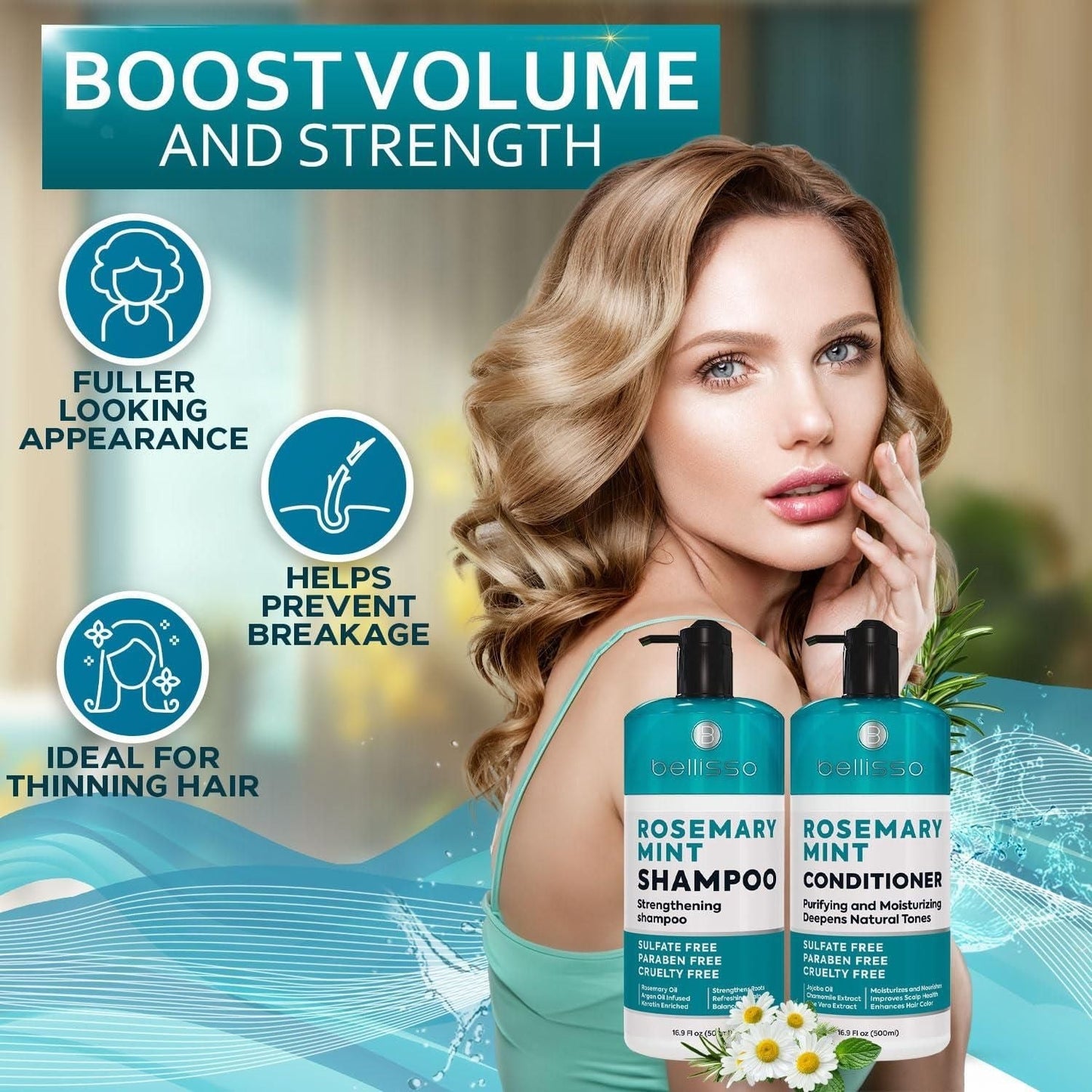 Rosemary Oil and Mint Shampoo and Conditioner Set Sulfate Free with Peppermint Moisturizing Products for Women and Men Helps Flaky Dry Scalp and Dandruff Salon Thickening for Thinning Hair EasyOptionXY