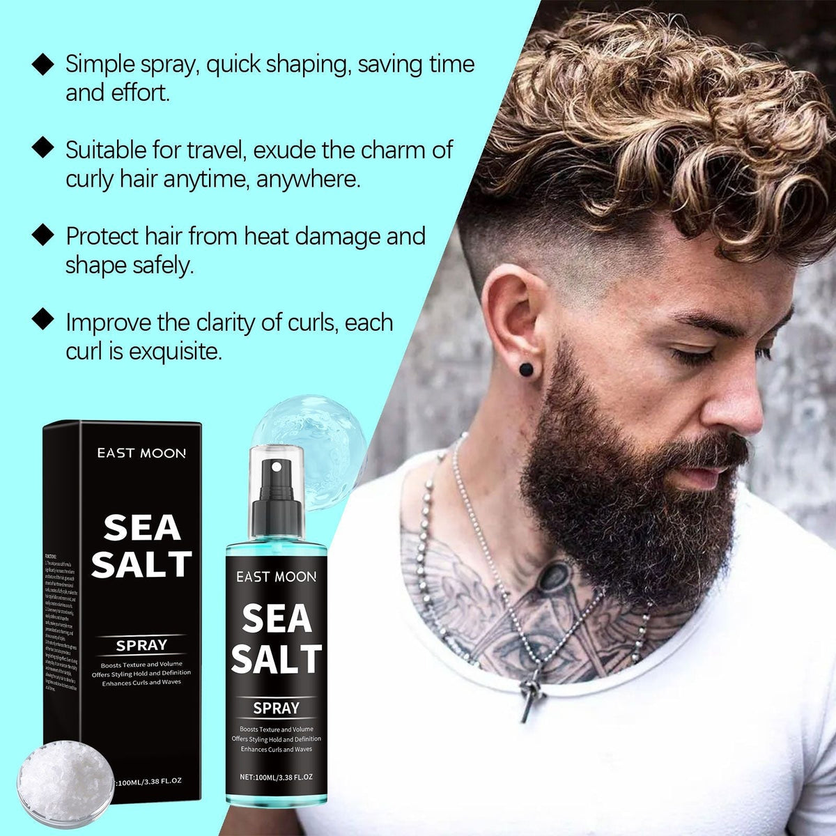 East Moon Sea Salt Curling Spray Long Lasting Styling Elastic Hair Conditioner Hair Spray for Lazy and Refreshing Hair Spray EasyOptionXY