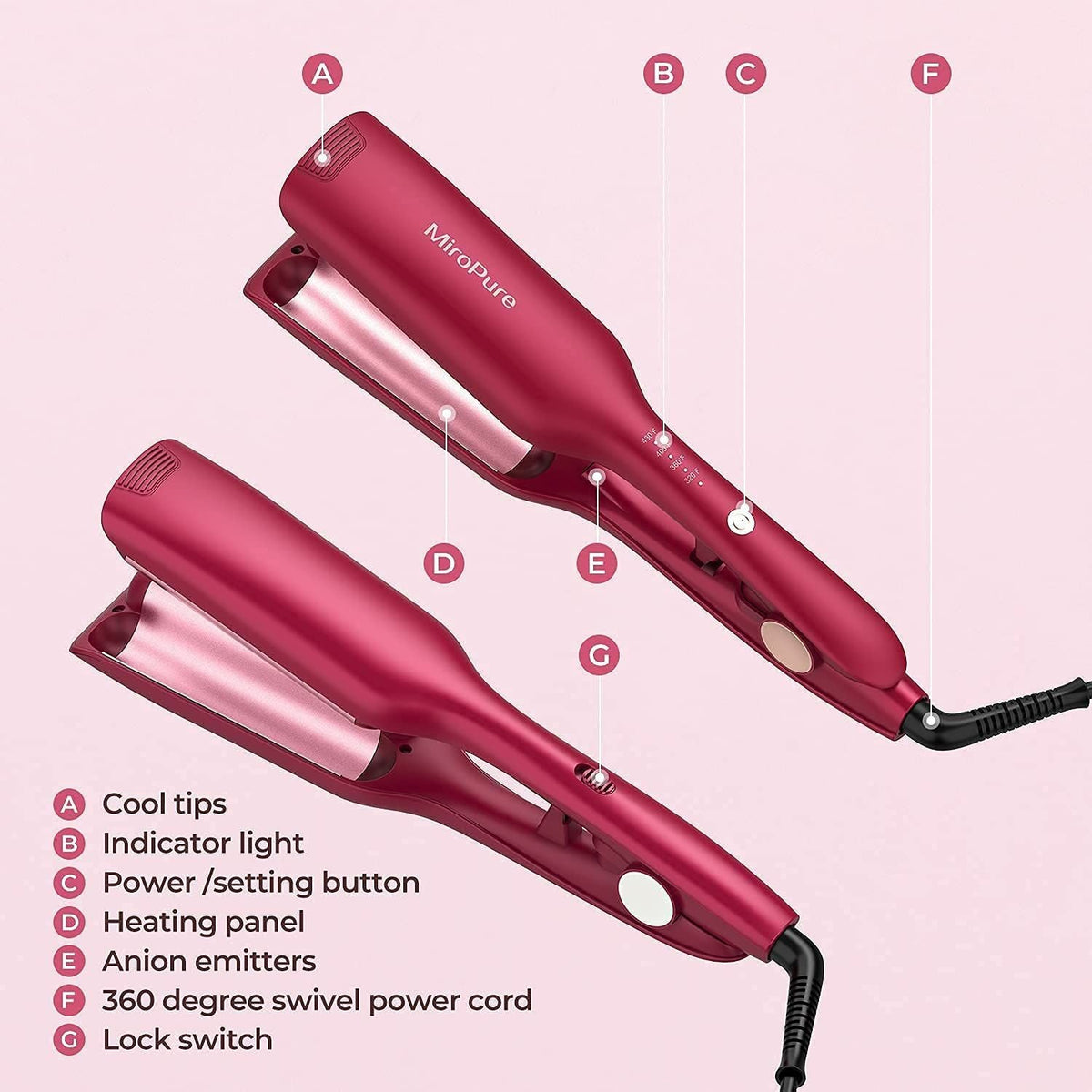 Hair Waver Iron Beach Waver Wand Hair Crimper Hair Waver Barrel Curling Iron 1 Inch PTC Heater Auto Shut-Off Adjustable Easy Shap Long Lasting Heat Dual Voltage Uncle LOL