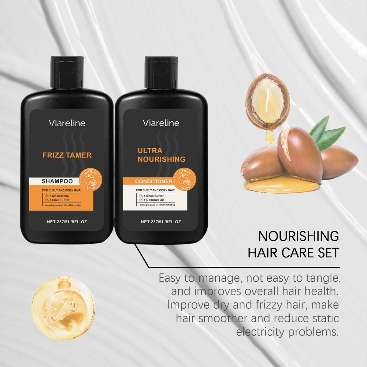 Men Curly Coily Hair Shampoo & Conditioner Set, Frizz Tamer Ultra Nourishing Hair Care Kit with Macadamia Shea Butter Coconut Oil, Deep Moisturizing Strengthen Dry Frizzy Wavy Hair, 237ml*2 Citrus Sce Uncle LOL