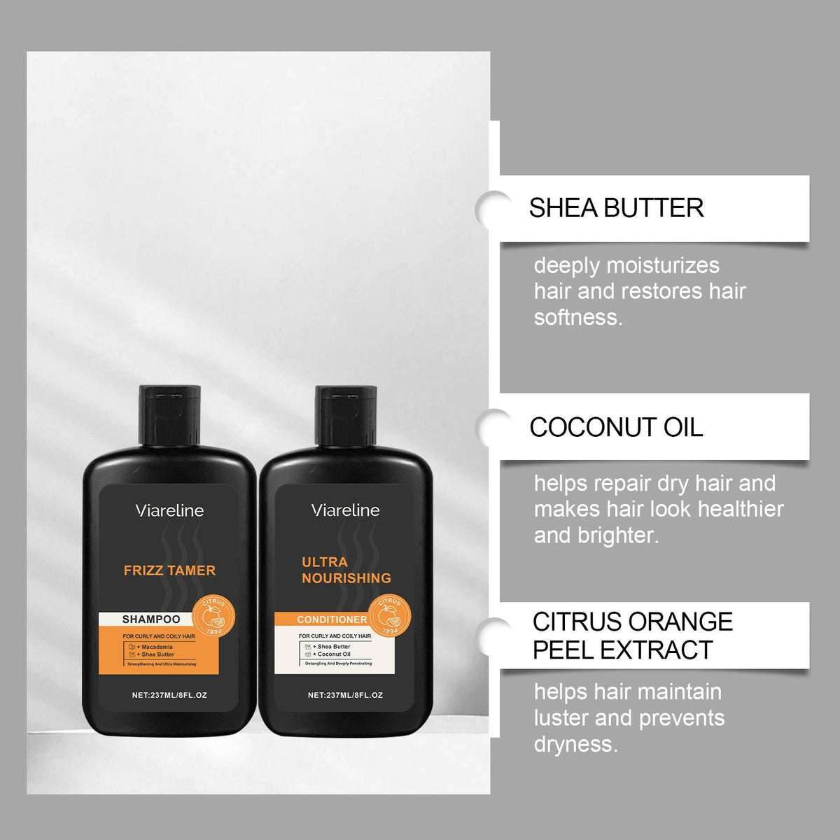 Men Curly Coily Hair Shampoo & Conditioner Set, Frizz Tamer Ultra Nourishing Hair Care Kit with Macadamia Shea Butter Coconut Oil, Deep Moisturizing Strengthen Dry Frizzy Wavy Hair, 237ml*2 Citrus Sce Uncle LOL