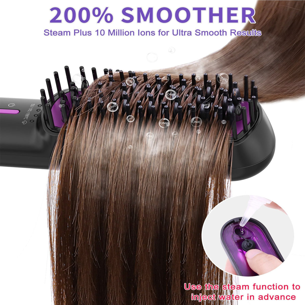 Hair Straightener Brush, Ionic Plus Steam Straightening Brush for Smooth, Anti-frizz Hair, Anti-Scald Ceramic Straightening Comb, Heated Straightener Brush Flat Iron Fast Heating for Home Salon Uncle LOL
