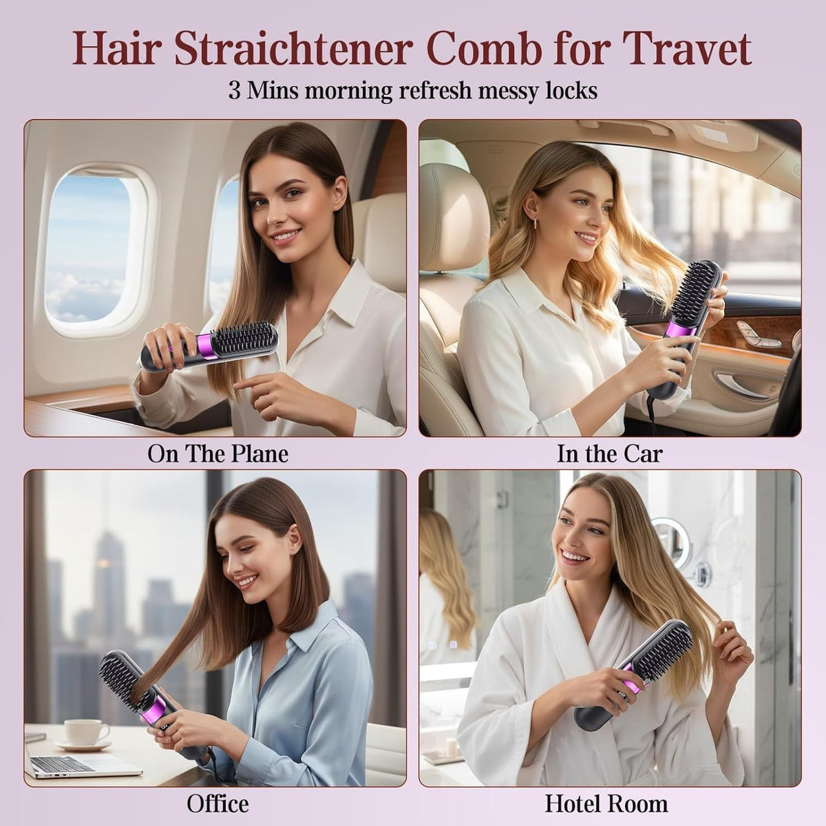 Cordless Hair Straightener Brush - Portable Rechargeable Ceramic Styling Brush with 4 Adjustable Heat Modes & LED Display, Perfect for Travel & Everyday Use (Black) Uncle LOL