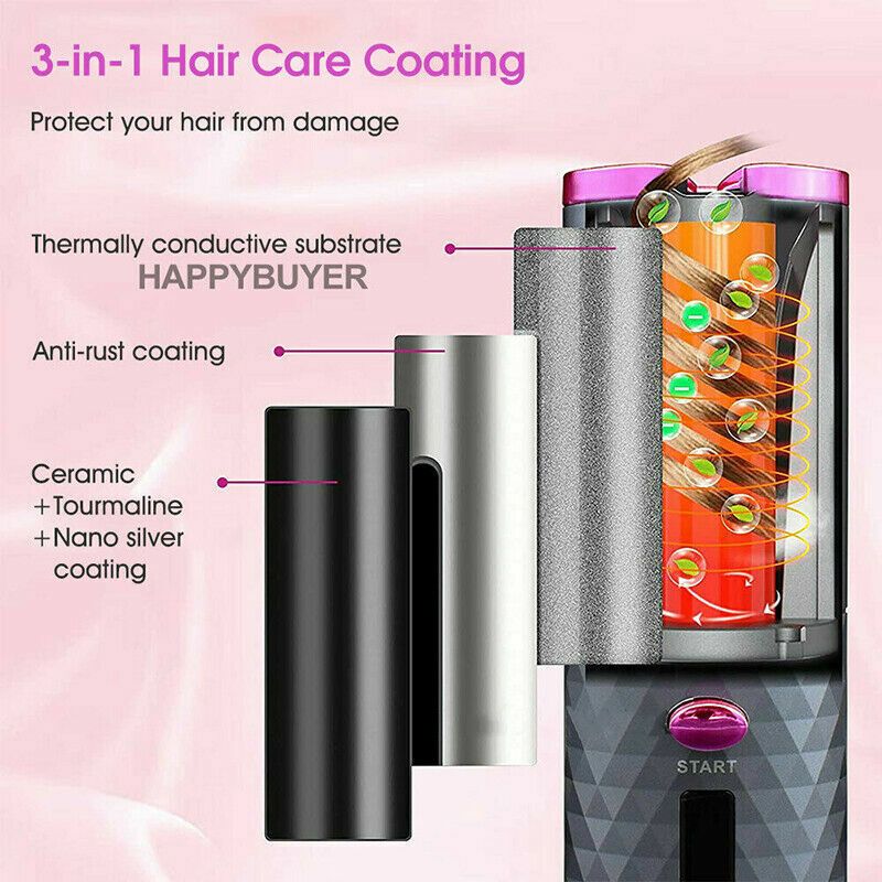 Hair Curler LCD Cordless Auto Rotating Waver Curling Iron Ceramic Wireless USA Uncle LOL