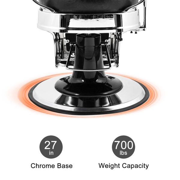 PVC leather, silver plated aluminum alloy frame, extra large pump disc with towel rack, square seat cushion without buttons, reclining hair salon chair 150kg silver 7DAY'S