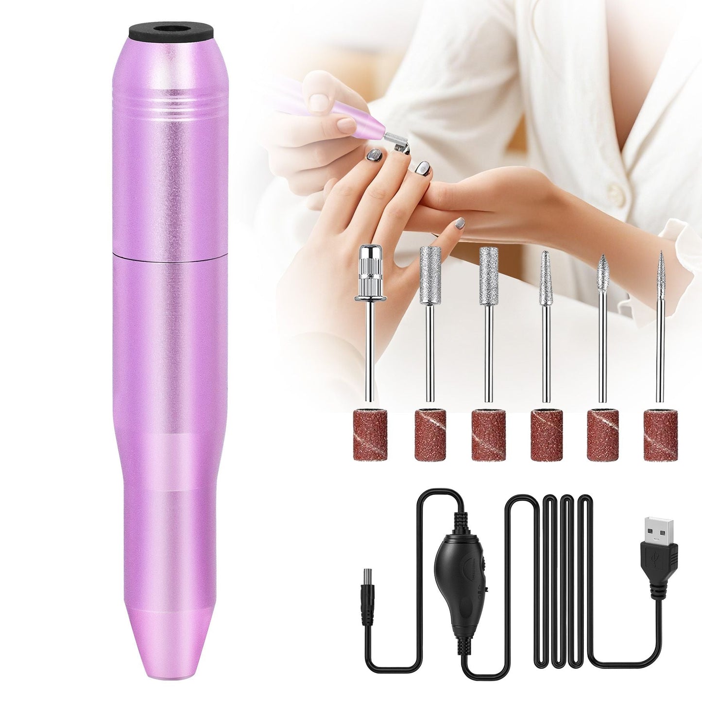 Portable Electric Nail Drill, Professional Nail File Kit for Acrylic, Gel Nails, Manicure Pedicure with Nail Drill Bits Sanding Bands Rose gold 7DAY'S