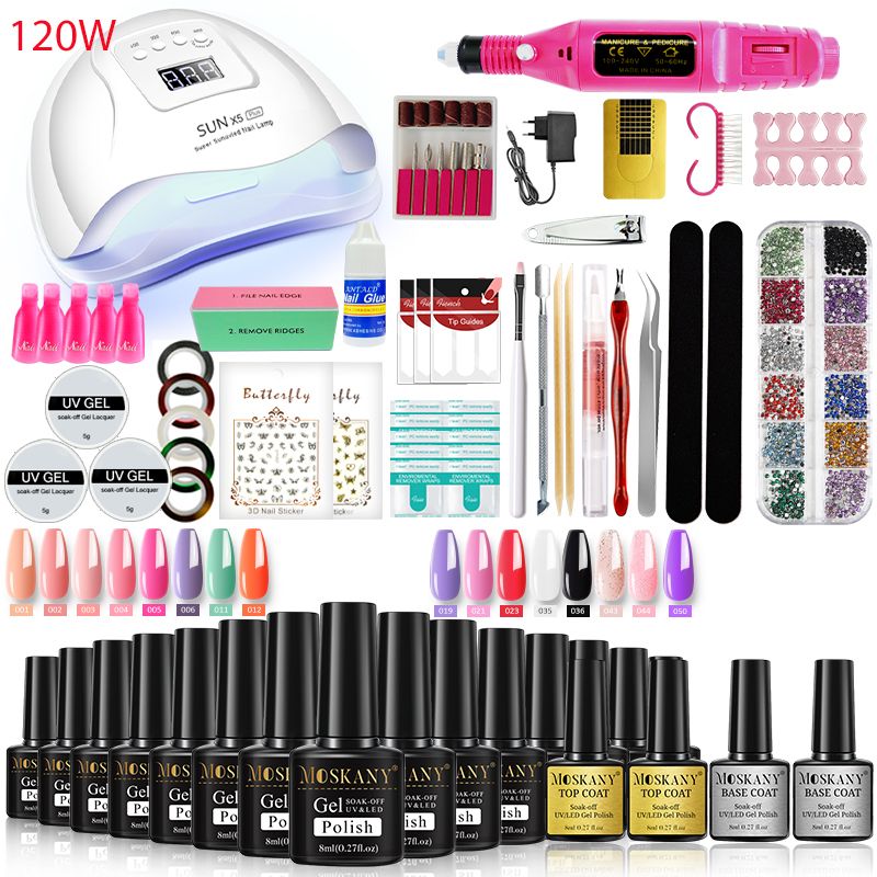 MOSKANY Professional Nail Set Nail Gel Kit With 120W/54W UV Nail Lamp And Nail Drill For All Drying Gel Nail Polish Manicure Set 7DAY'S