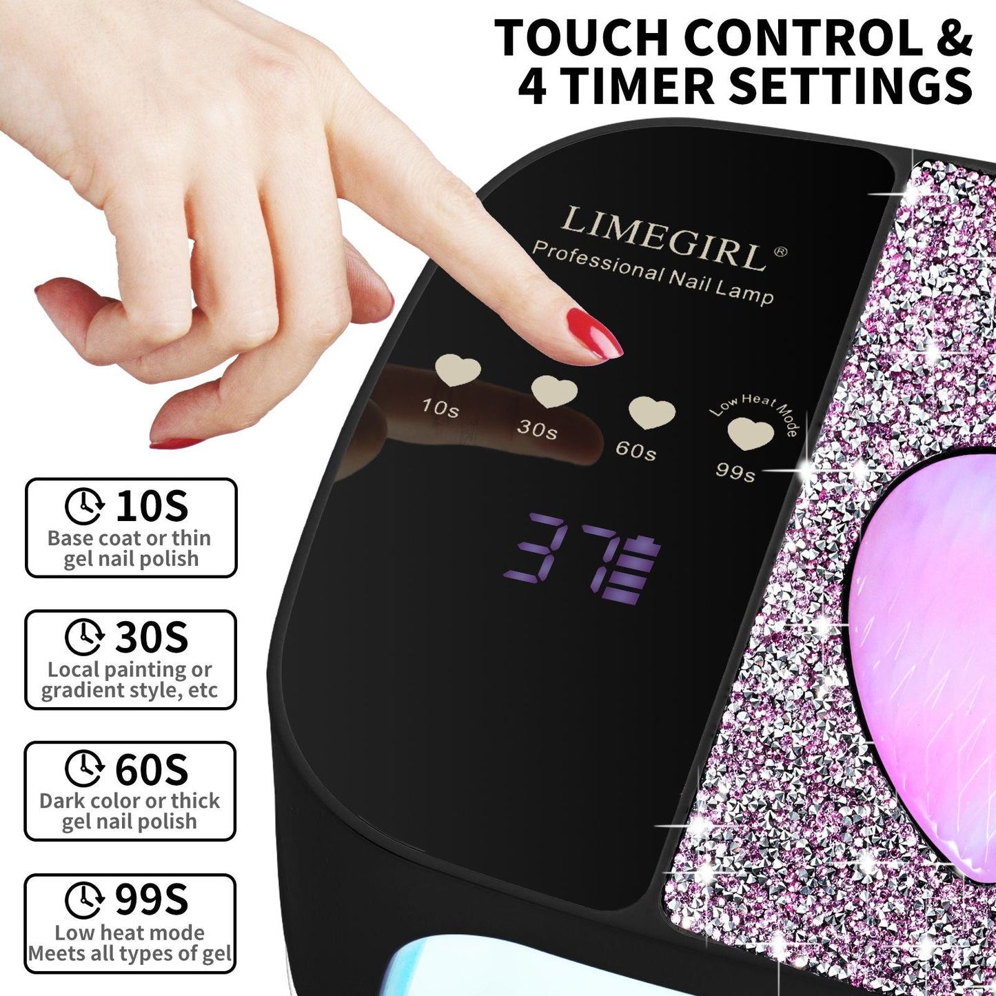 LimeGirl Cordless Nail Dryer for Gel Polish, UV LED Nail Lamp with Fast Curing UV Light & 4 Timer Settings, Portable Rechargeable Gel Lamp Nail Art Tool for Manicure Pedicure at Home & Salon 7DAY'S