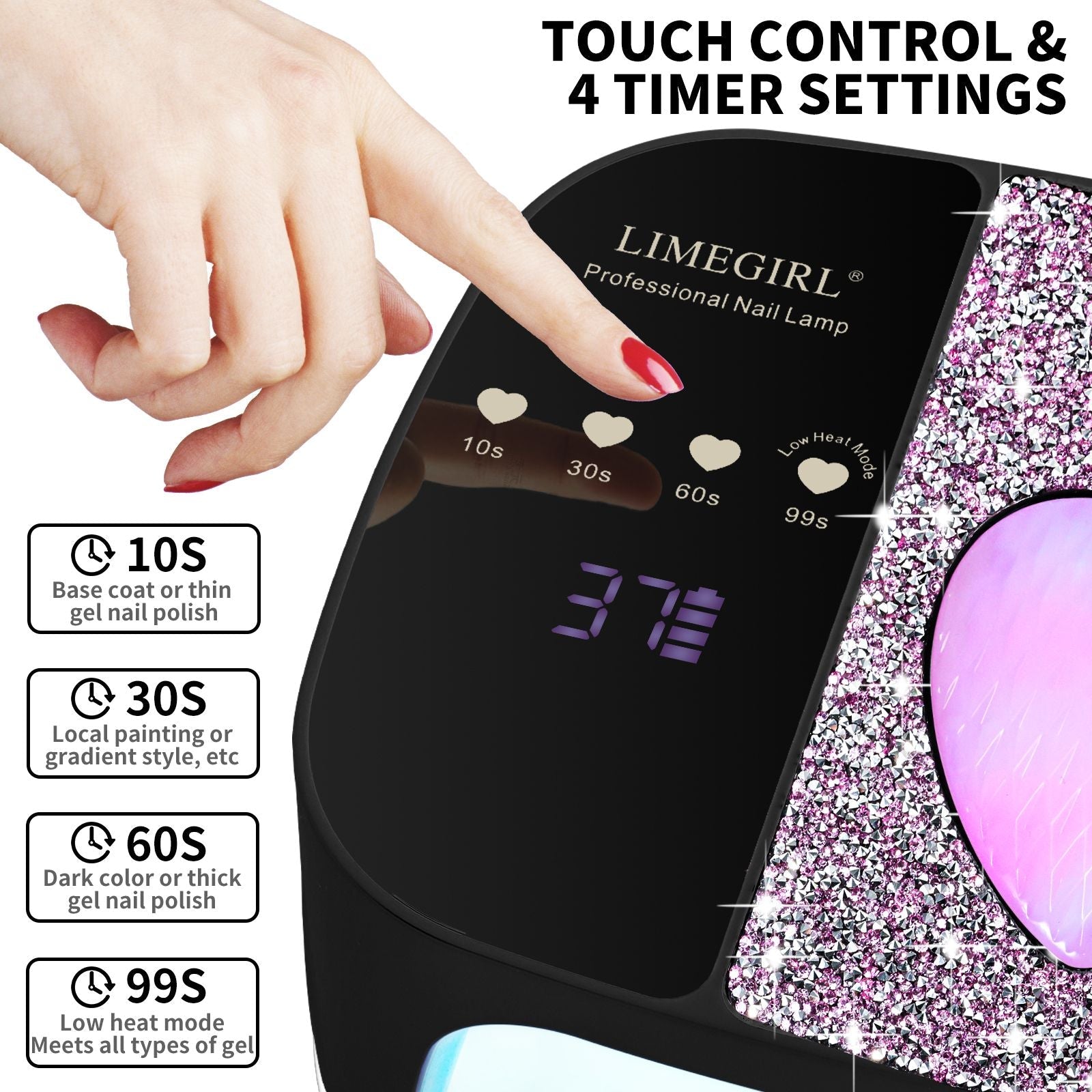 LimeGirl Cordless Nail Dryer for Gel Polish, UV LED Nail Lamp with Fast Curing UV Light & 4 Timer Settings, Portable Rechargeable Gel Lamp Nail Art Tool for Manicure Pedicure at Home & Salon 7DAY'S