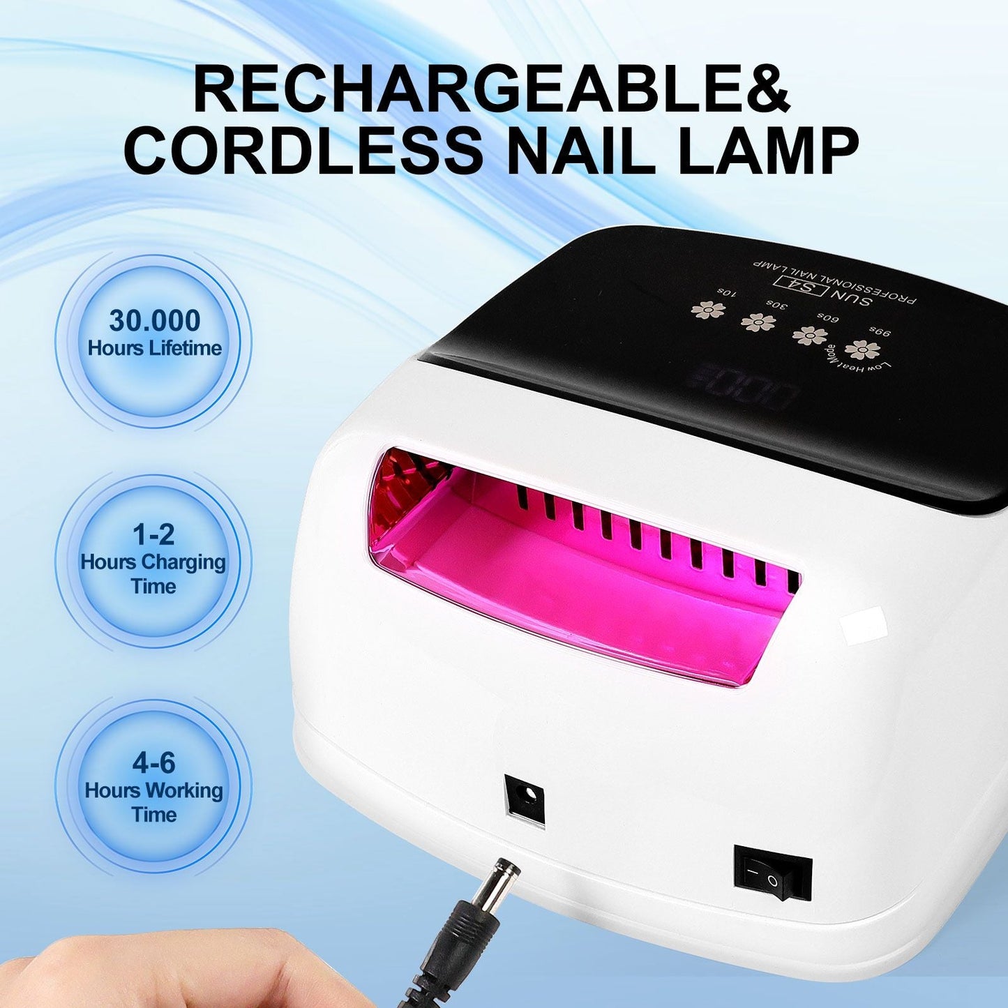Professional Rechargeable UV LED 66LED Nail Lamp Cordless UV Light for Gel Nail Machine with Removable Bottom 4 Timer SettingNail Tool 7DAY'S