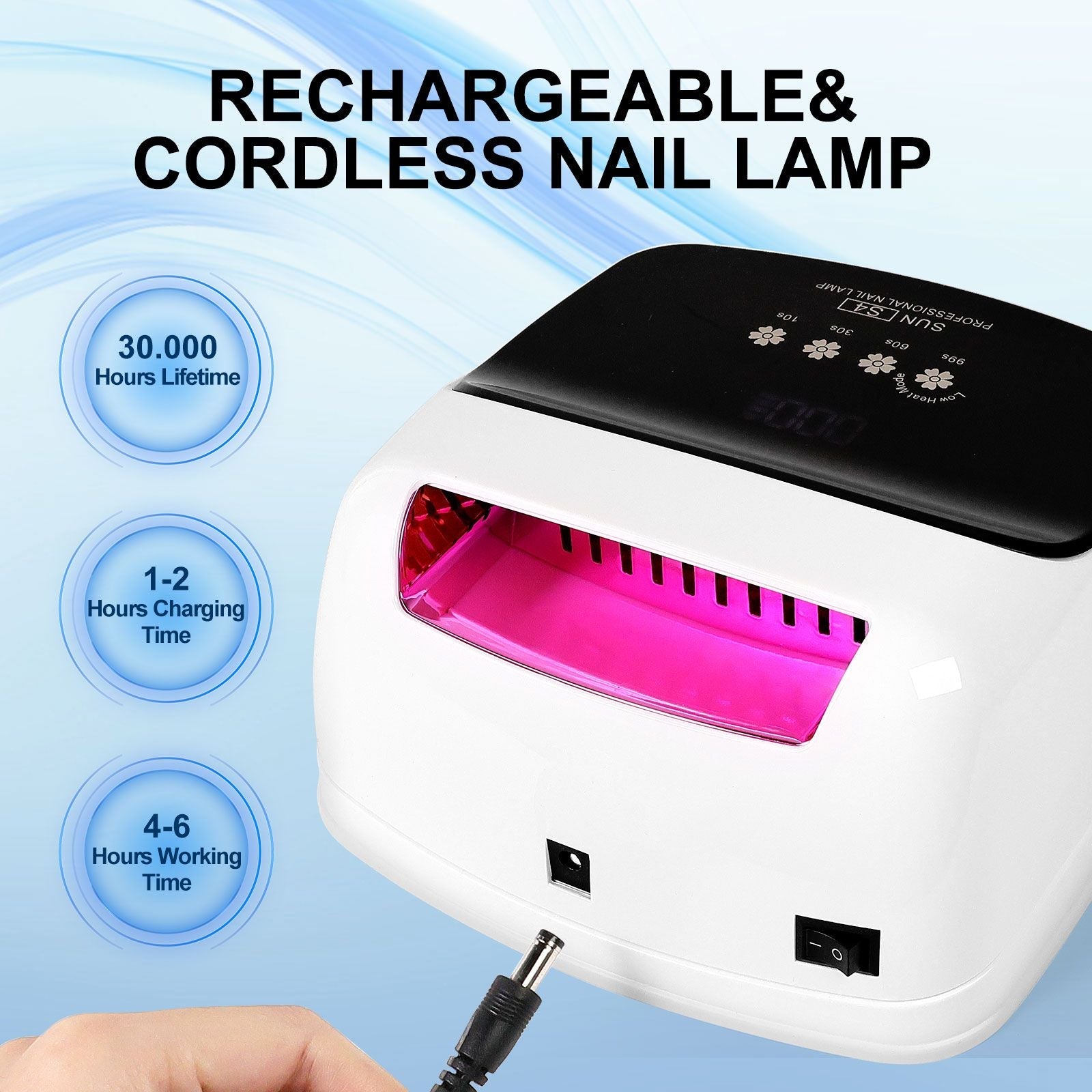 Professional Rechargeable UV LED 66LED Nail Lamp Cordless UV Light for Gel Nail Machine with Removable Bottom 4 Timer SettingNail Tool 7DAY'S