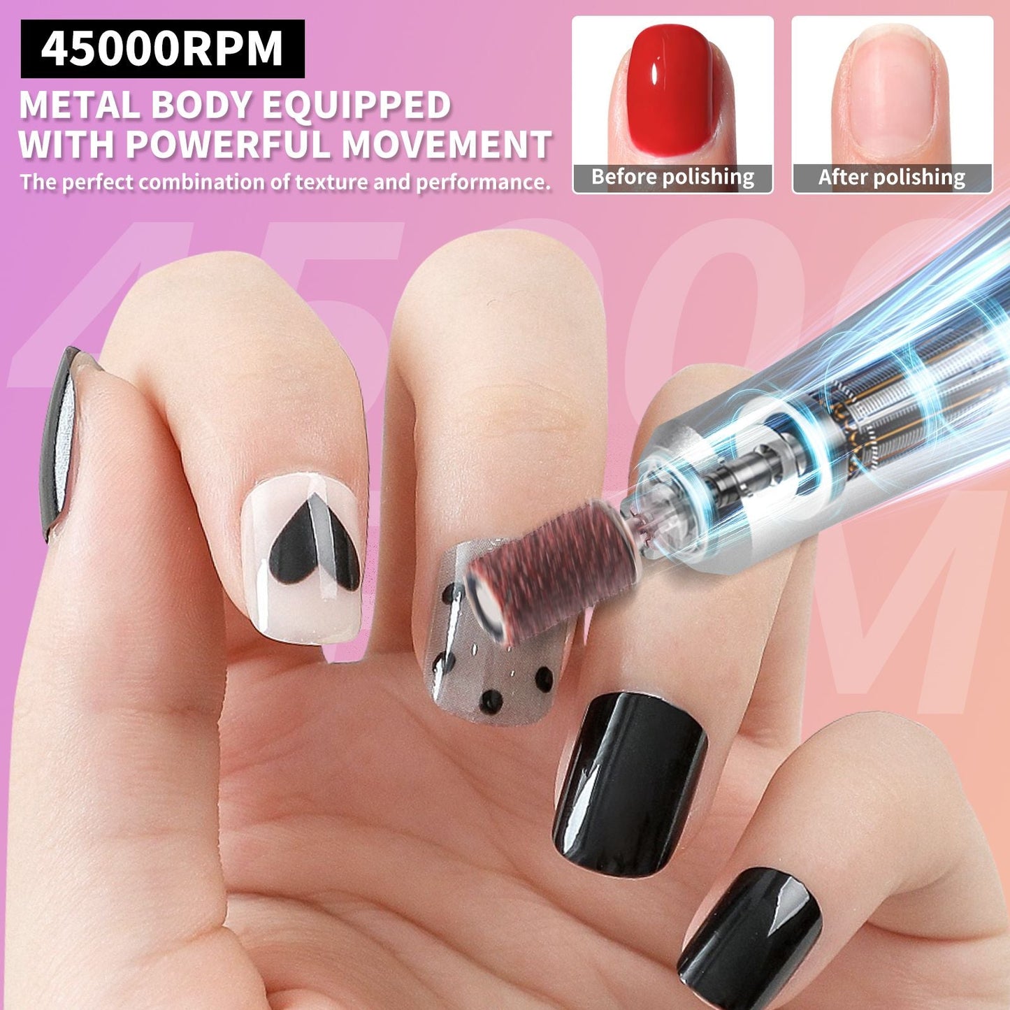 Nail Drill, Portable Electric Nail File 45000RPM, Rechargeable Nail Drill Professional with Bits & Base, for Acrylic Gel Nails, E-File Machine, Manicure Polishing, for Salon Home 7DAY'S