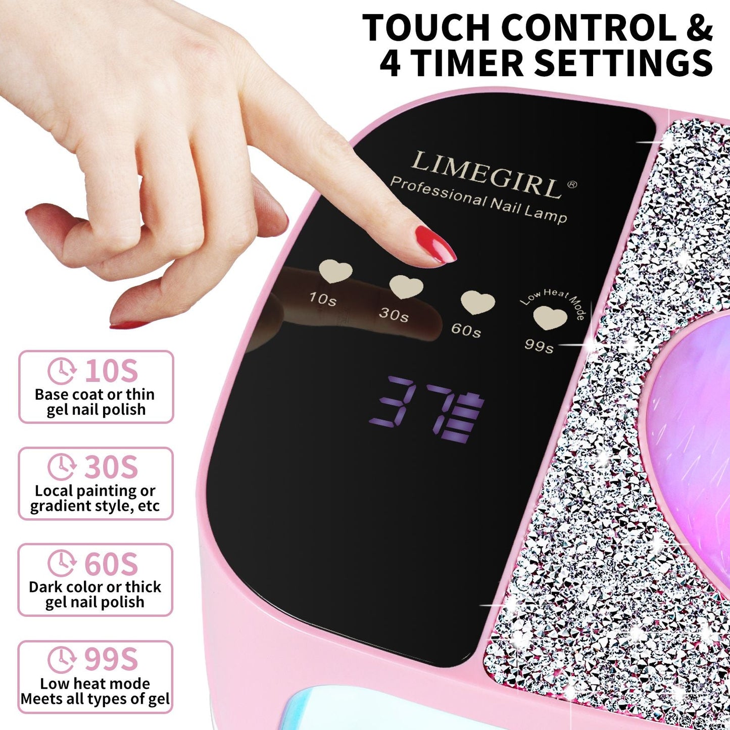LimeGirl Cordless Nail Dryer for Gel Polish, UV LED Nail Lamp with Fast Curing UV Light & 4 Timer Settings, Portable Rechargeable Gel Lamp Nail Art Tool for Manicure Pedicure at Home & Salon 7DAY'S
