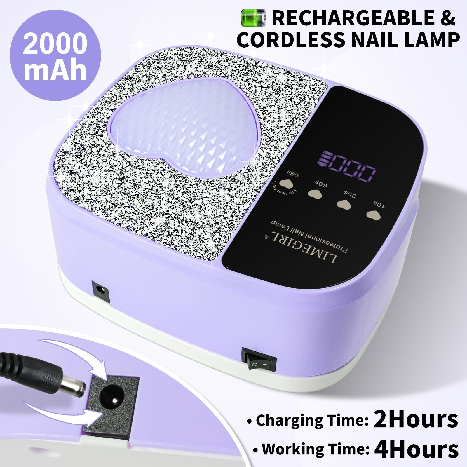 LimeGirl Cordless Nail Dryer for Gel Polish, UV LED Nail Lamp with Fast Curing UV Light & 4 Timer Settings, Portable Rechargeable Gel Lamp Nail Art Tool for Manicure Pedicure at Home & Salon 7DAY'S