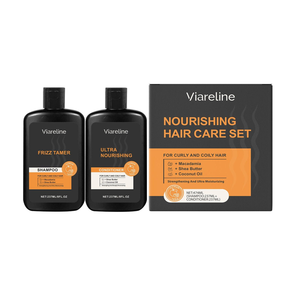 Men Curly Coily Hair Shampoo & Conditioner Set, Frizz Tamer Ultra Nourishing Hair Care Kit with Macadamia Shea Butter Coconut Oil, Deep Moisturizing Strengthen Dry Frizzy Wavy Hair, 237ml*2 Citrus Sce Uncle LOL