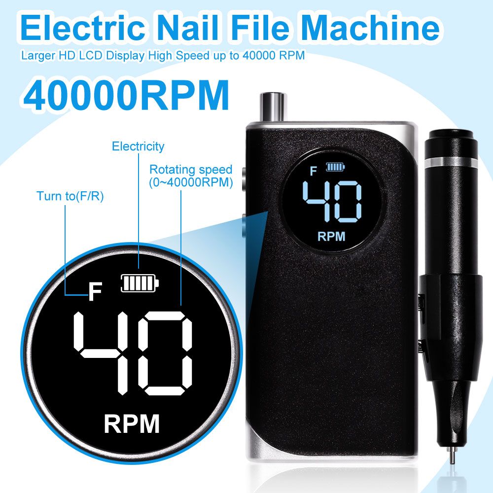 40000RPM Nail Drill Machine Electric Portable Nail File Rechargeable Nail Sander for Gel Nails Polishing For Home Manicure Salon 7DAY'S