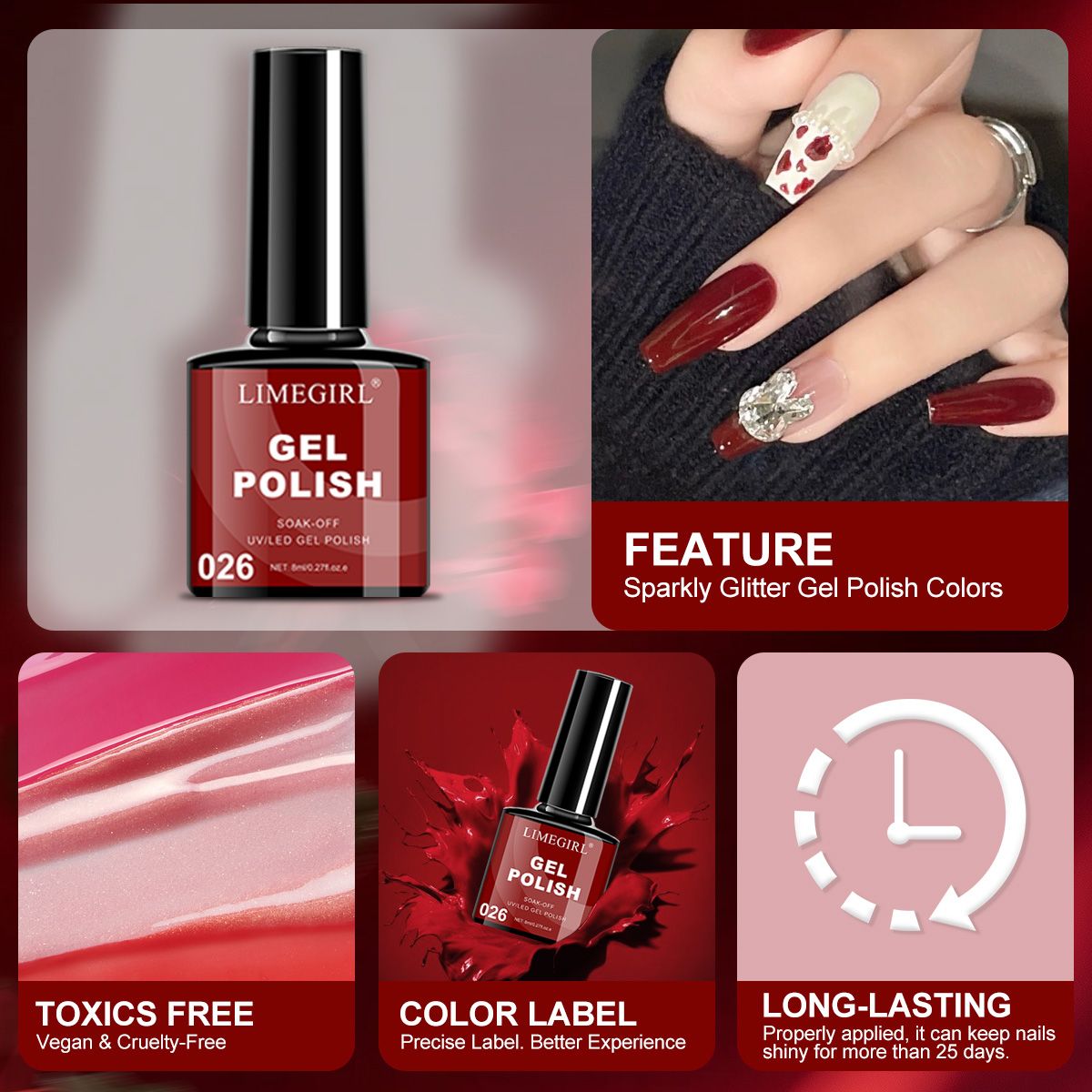 Limegirl Gel Nail Polish Set Gel Polish with Base Top Matte Top Coat Semi-permanent gel nail polish set All Season Manicure Tools Kit Nail Art Salon 7DAY'S