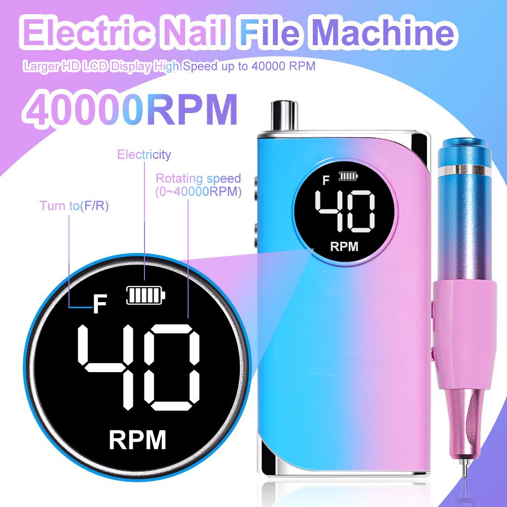 40000RPM Nail Drill Machine Electric Portable Nail File Rechargeable Nail Sander for Gel Nails Polishing For Home Manicure Salon 7DAY'S