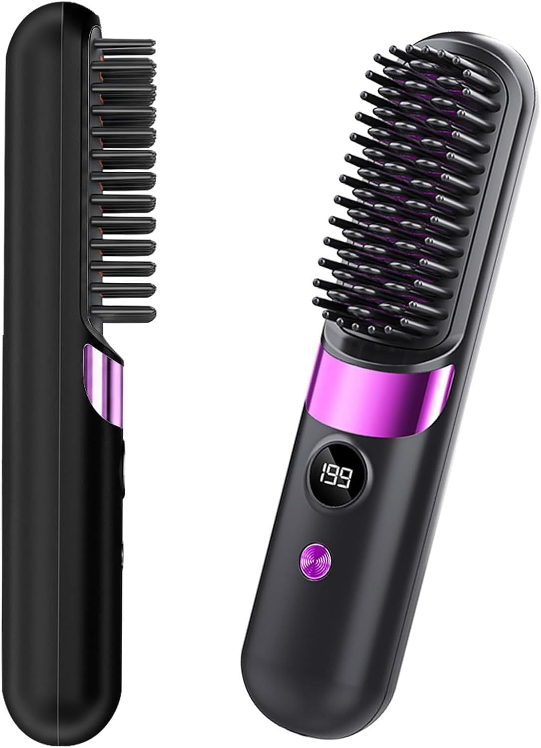 Cordless Hair Straightener Brush - Portable Rechargeable Ceramic Styling Brush with 4 Adjustable Heat Modes & LED Display, Perfect for Travel & Everyday Use (Black) Uncle LOL