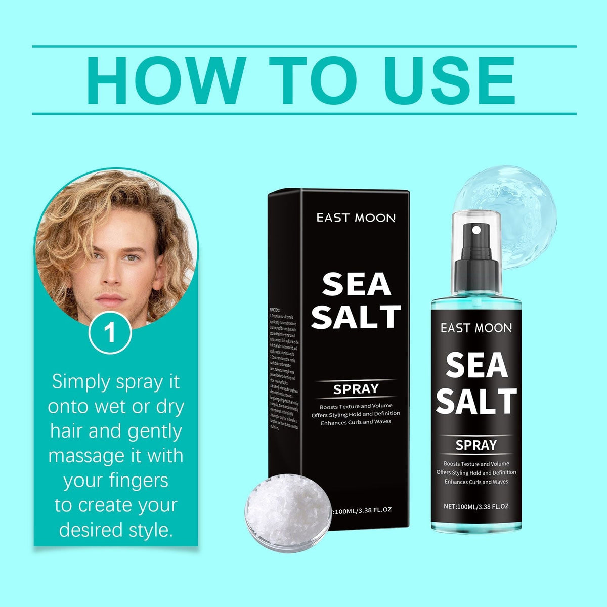 East Moon Sea Salt Curling Spray Long Lasting Styling Elastic Hair Conditioner Hair Spray for Lazy and Refreshing Hair Spray EasyOptionXY
