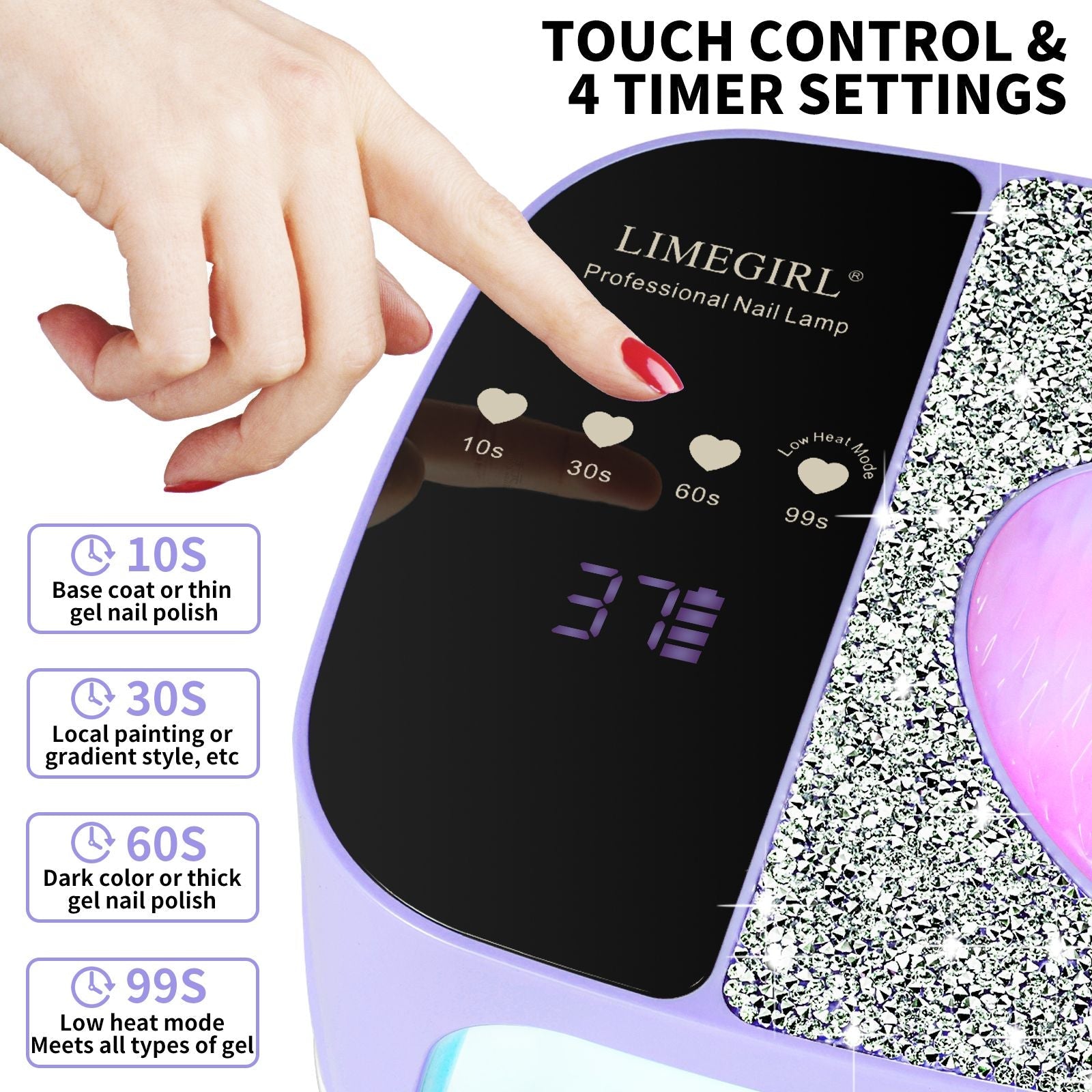 LimeGirl Cordless Nail Dryer for Gel Polish, UV LED Nail Lamp with Fast Curing UV Light & 4 Timer Settings, Portable Rechargeable Gel Lamp Nail Art Tool for Manicure Pedicure at Home & Salon 7DAY'S