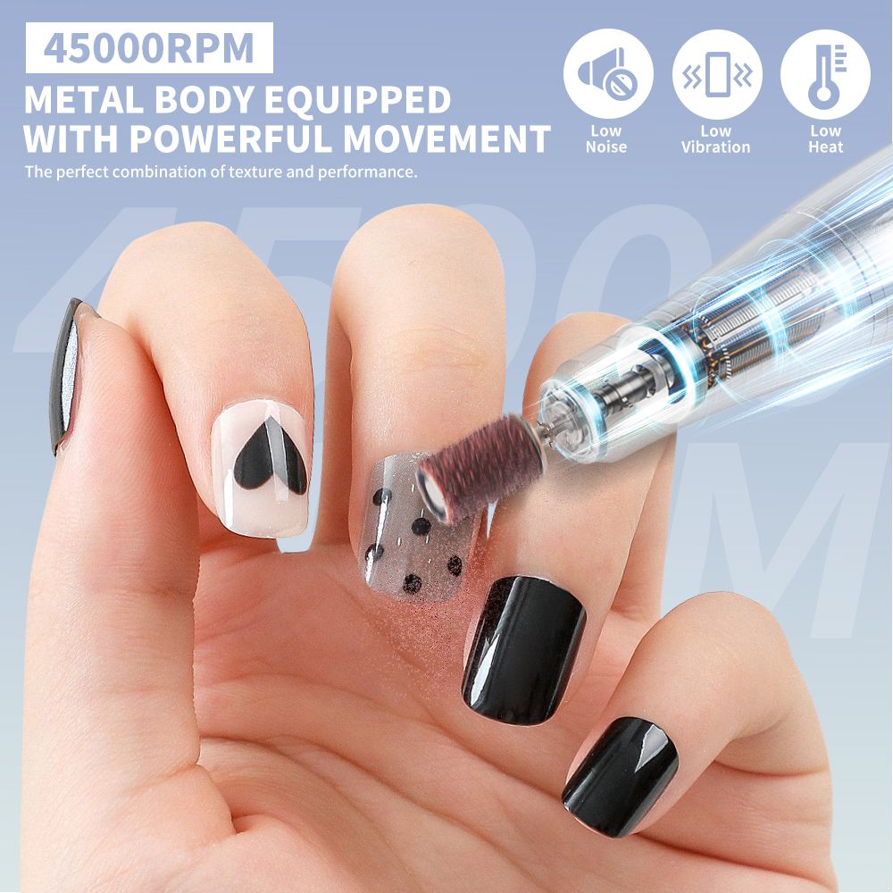 45000RPM Rechargeable Electric Nail Drill Machine Professional Nail Drills for Gel Nails Polish Portable Nail File Manicure Tool 7DAY'S