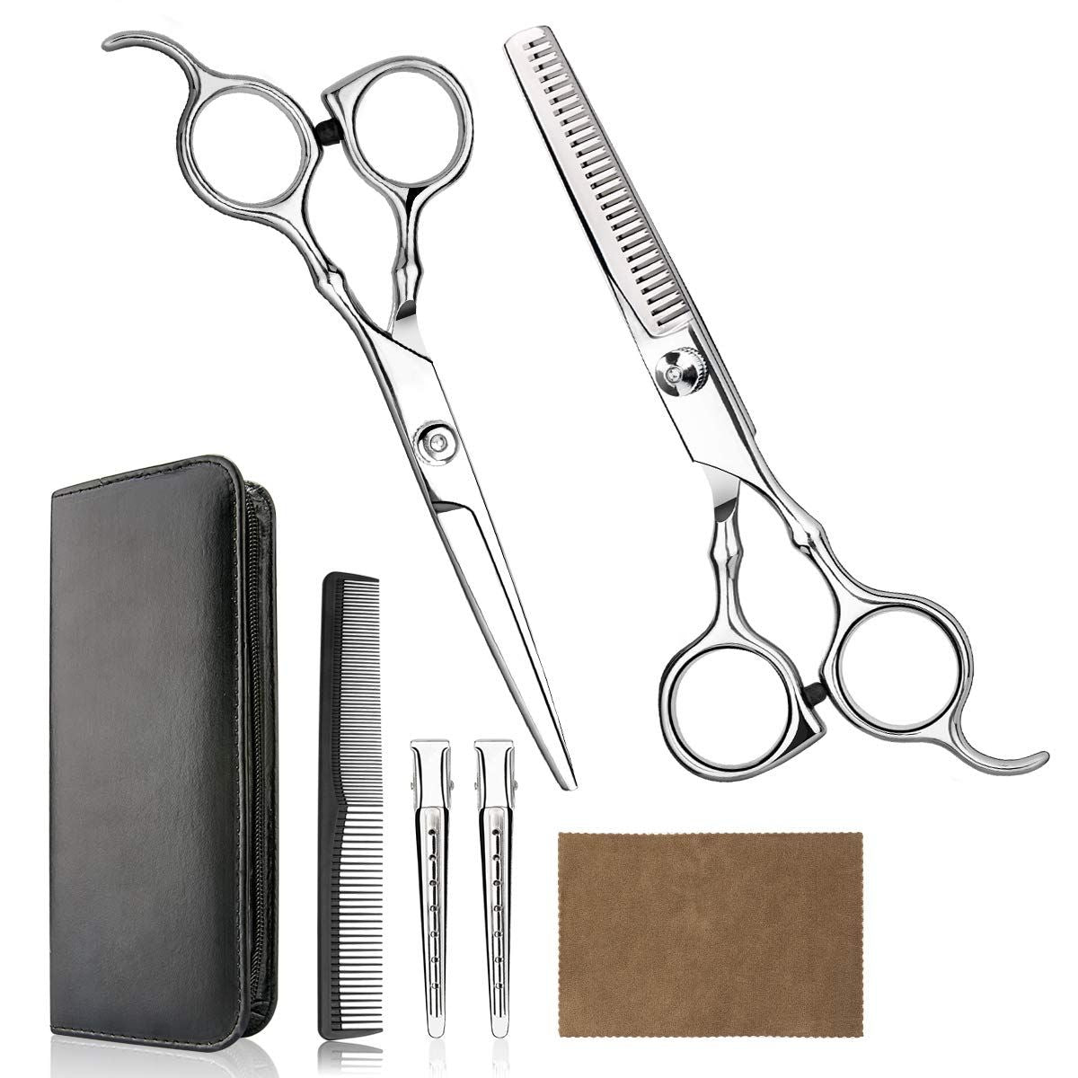 Hair Cutting Scissors Set, 6 Inch Hairdressing Thinning Shears for Hair Cutting for Women, Men, Kids - Silver Uncle LOL