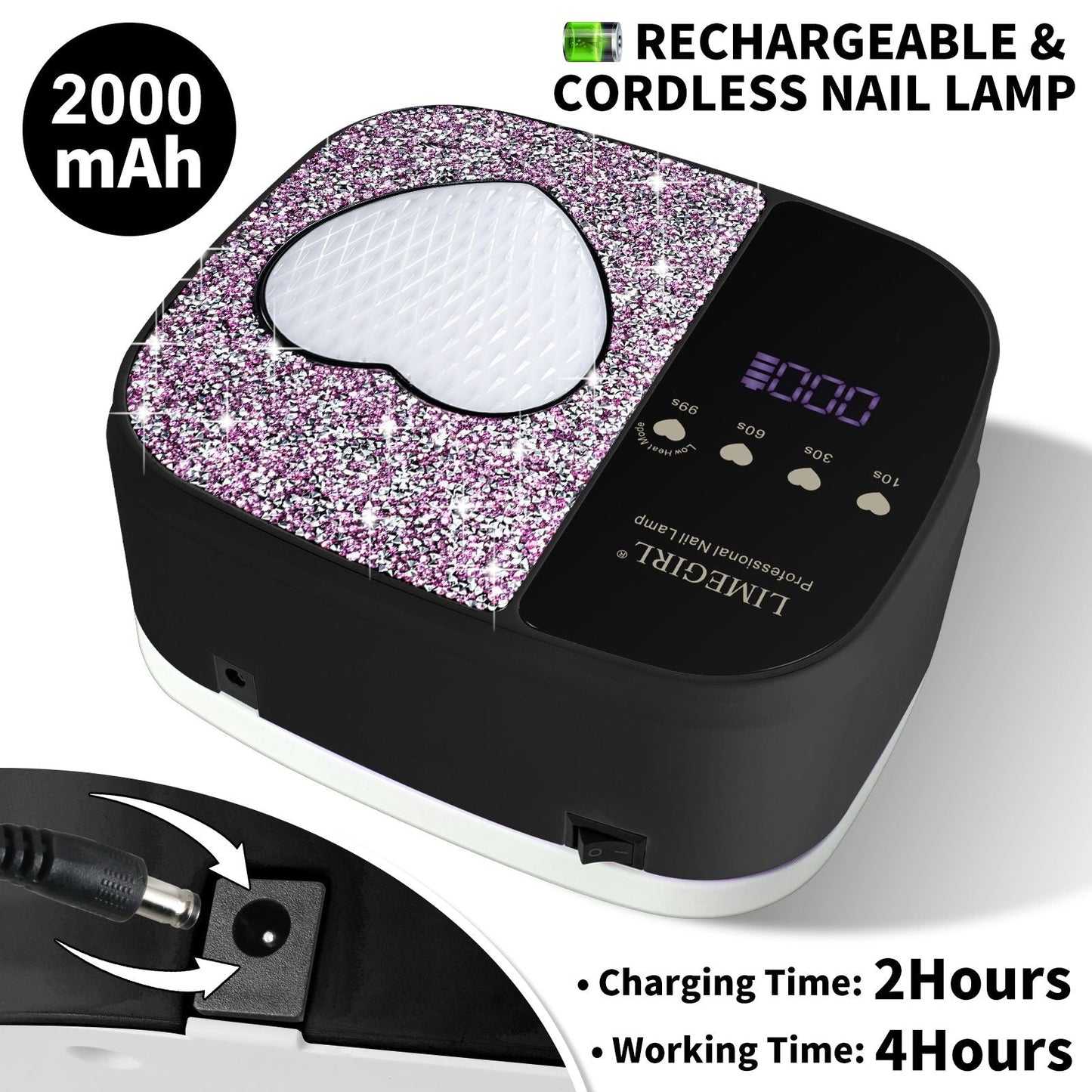 LimeGirl Cordless Nail Dryer for Gel Polish, UV LED Nail Lamp with Fast Curing UV Light & 4 Timer Settings, Portable Rechargeable Gel Lamp Nail Art Tool for Manicure Pedicure at Home & Salon 7DAY'S