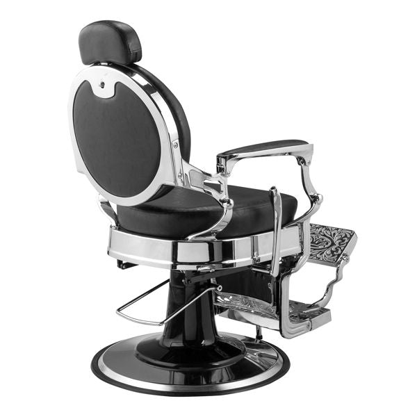 PVC leather, silver plated aluminum alloy frame, extra large pump disc with towel rack, square seat cushion without buttons, reclining hair salon chair 150kg silver 7DAY'S