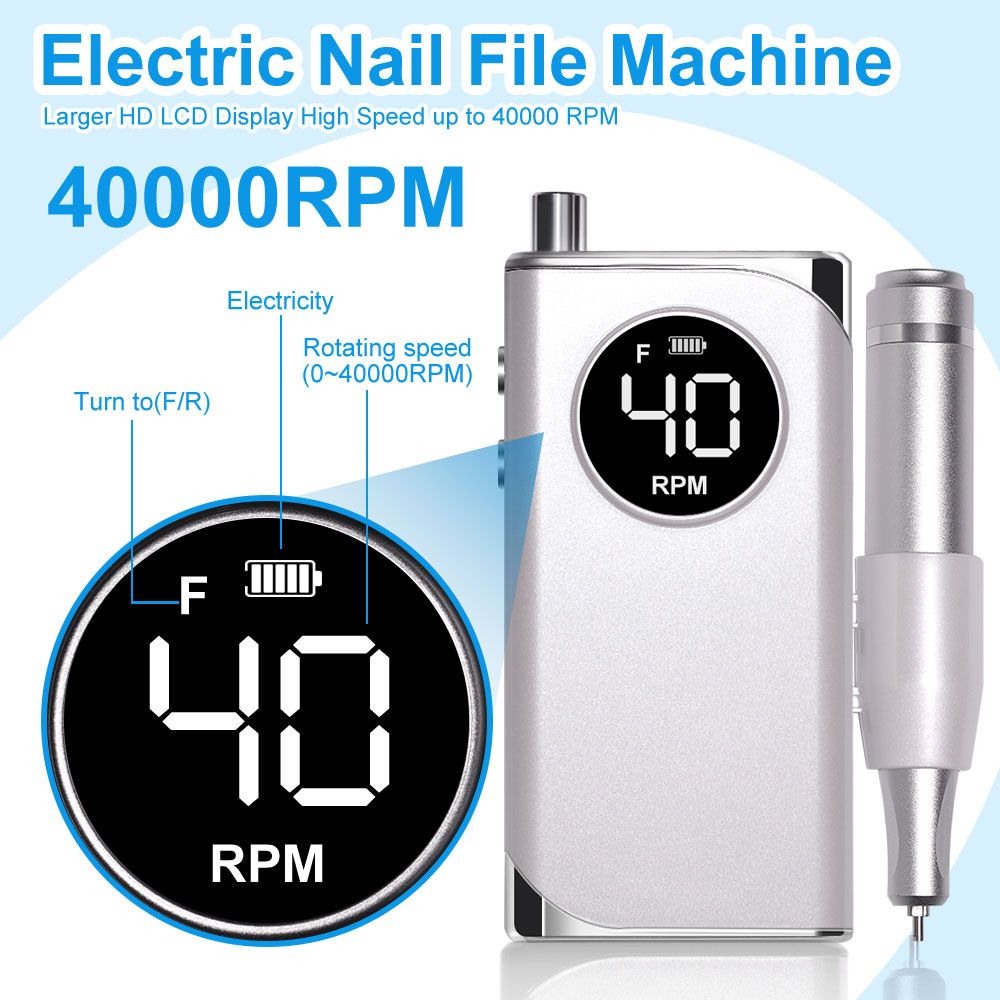 40000RPM Nail Drill Machine Electric Portable Nail File Rechargeable Nail Sander for Gel Nails Polishing For Home Manicure Salon 7DAY'S