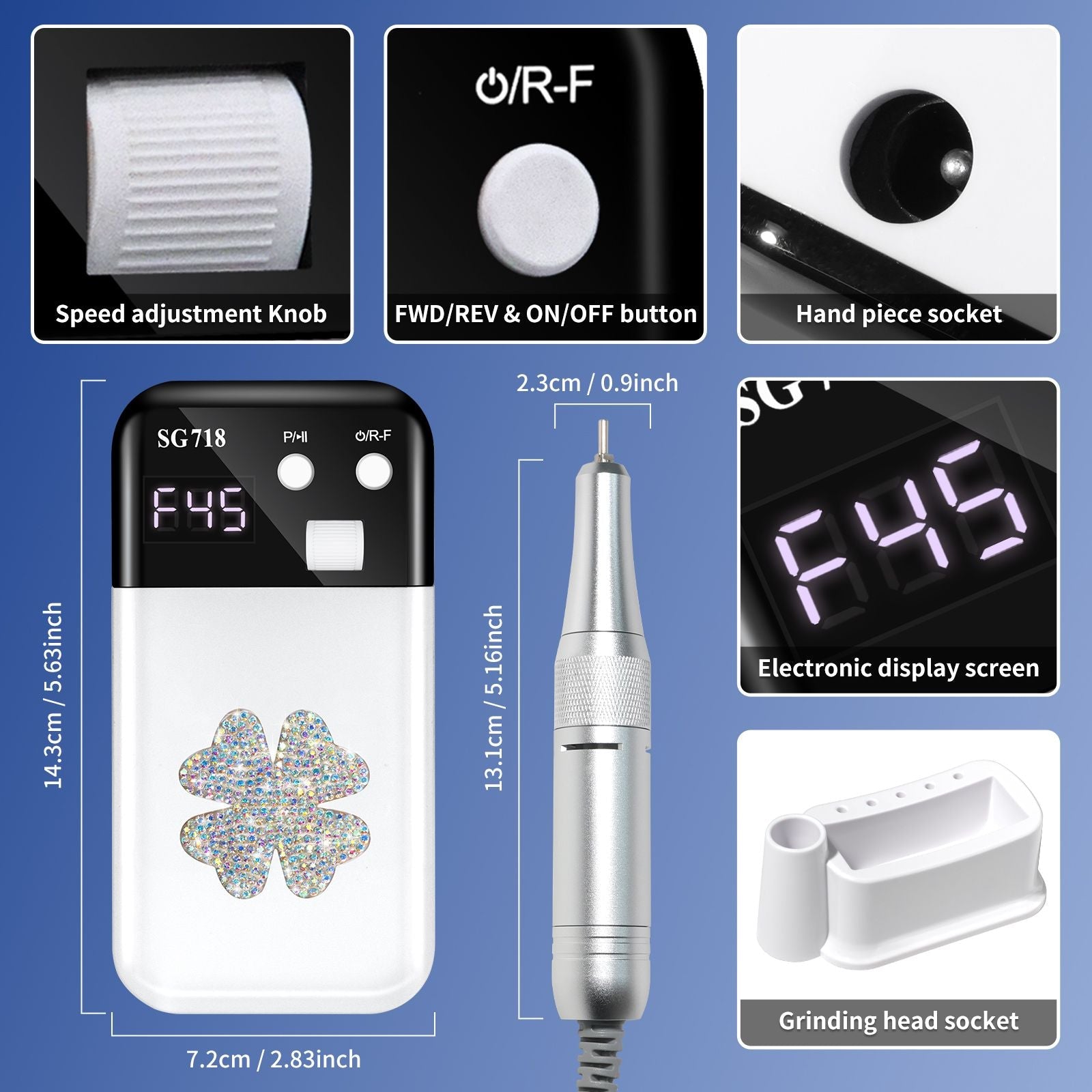 Nail Drill, Portable Electric Nail File 45000RPM, Rechargeable Nail Drill Professional with Bits & Base, for Acrylic Gel Nails, E-File Machine, Manicure Polishing, for Salon Home 7DAY'S