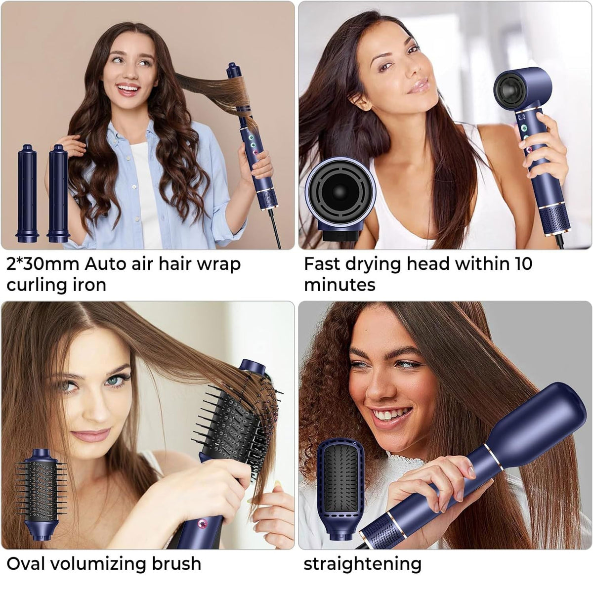 Professional Hair Dryer Brush 110000RPM High Speed Hair Dryer 5 In 1 Hair Styler Hot Air Brush Negative Ions Blow Dryer Brush Automatic Curling Iron Air Curler Uncle LOL