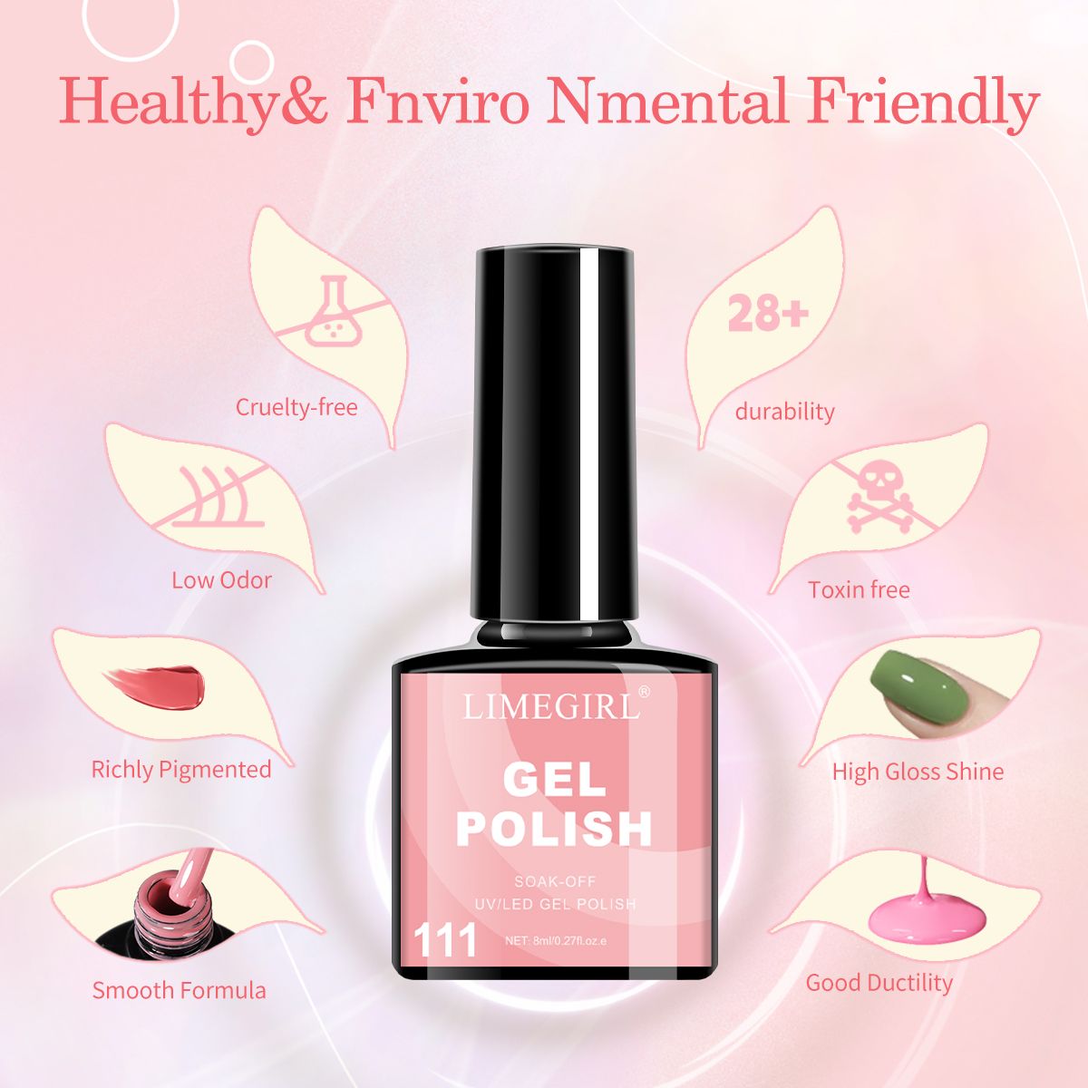 Limegirl Gel Nail Polish Set Gel Polish with Base Top Matte Top Coat Semi-permanent gel nail polish set All Season Manicure Tools Kit Nail Art Salon 7DAY'S