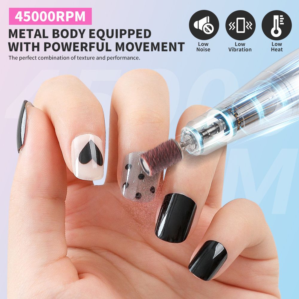 45000RPM Rechargeable Electric Nail Drill Machine Professional Nail Drills for Gel Nails Polish Portable Nail File Manicure Tool 7DAY'S