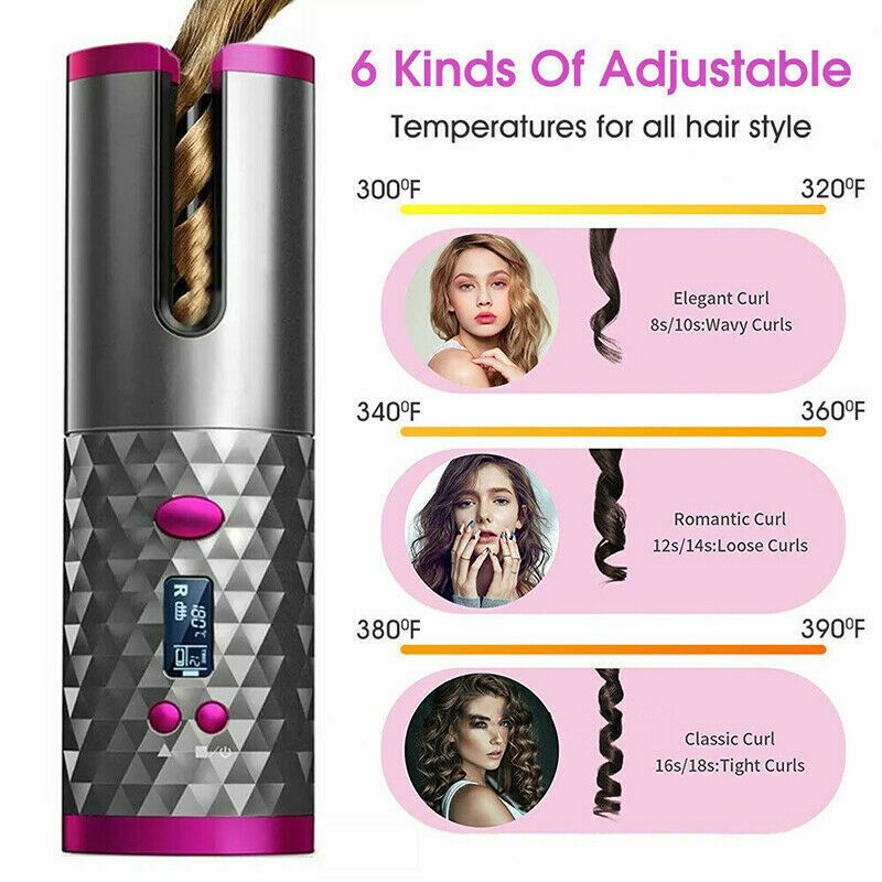 Hair Curler LCD Cordless Auto Rotating Waver Curling Iron Ceramic Wireless USA Uncle LOL