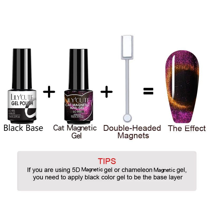 LILYCUTE 7ml 9D Cat Magnetic Gel Nail Polish Laser Magnet Semi Permanent Soak Off UV LED Manicure For Nail Art Gel Varnish 7DAY'S