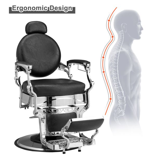 PVC leather, silver plated aluminum alloy frame, extra large pump disc with towel rack, square seat cushion without buttons, reclining hair salon chair 150kg silver 7DAY'S