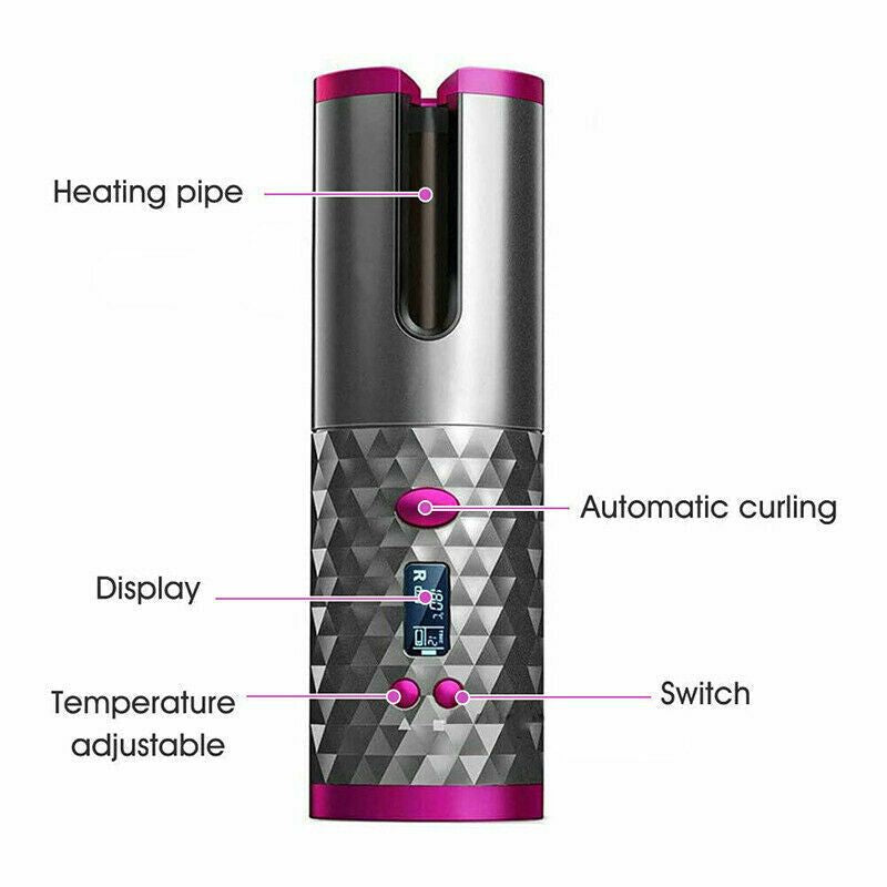 Hair Curler LCD Cordless Auto Rotating Waver Curling Iron Ceramic Wireless USA Uncle LOL