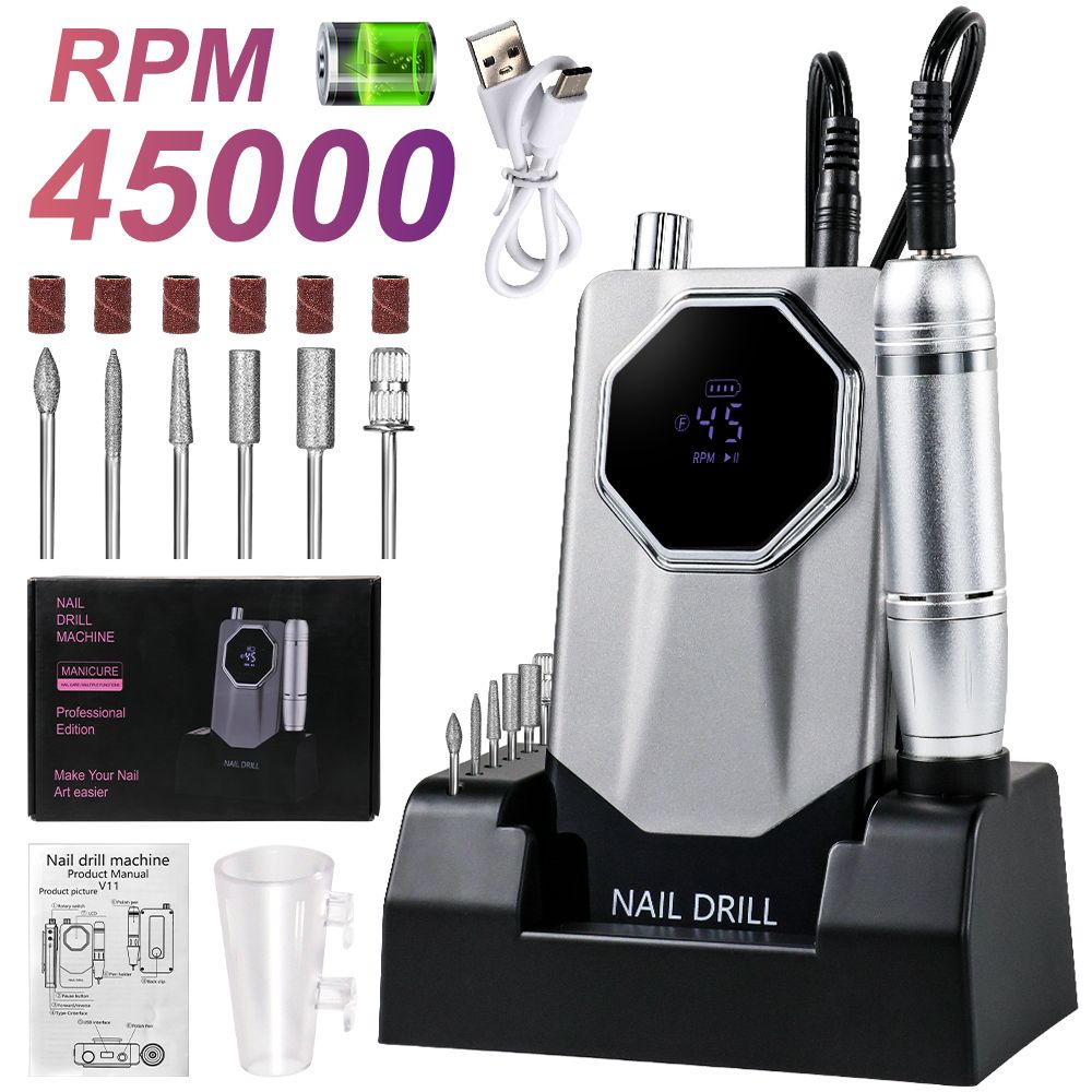 45000RPM Rechargeable Electric Nail Drill Machine Professional Nail Drills for Gel Nails Polish Portable Nail File Manicure Tool 7DAY'S