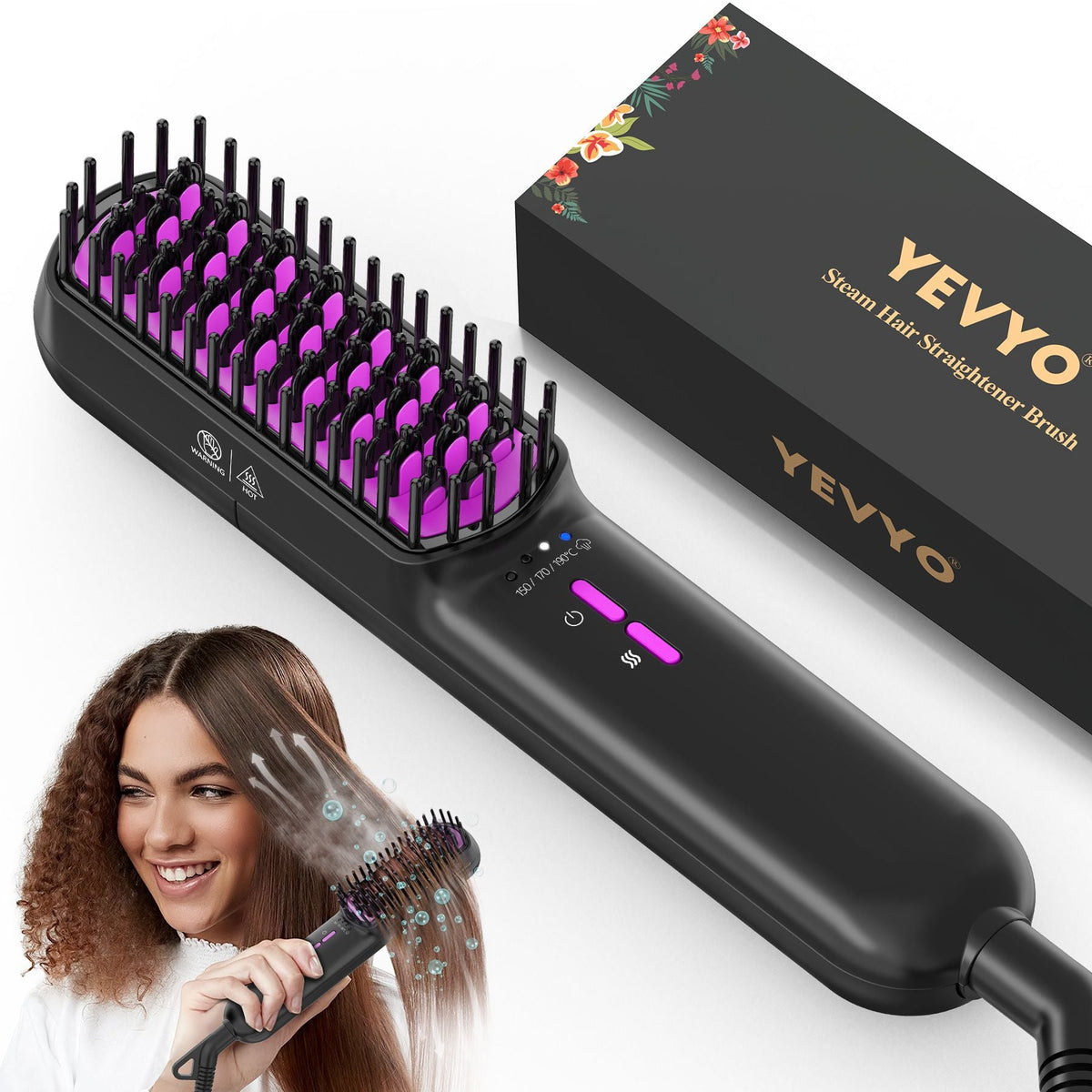 Hair Straightener Brush, Ionic Plus Steam Straightening Brush for Smooth, Anti-frizz Hair, Anti-Scald Ceramic Straightening Comb, Heated Straightener Brush Flat Iron Fast Heating for Home Salon Uncle LOL