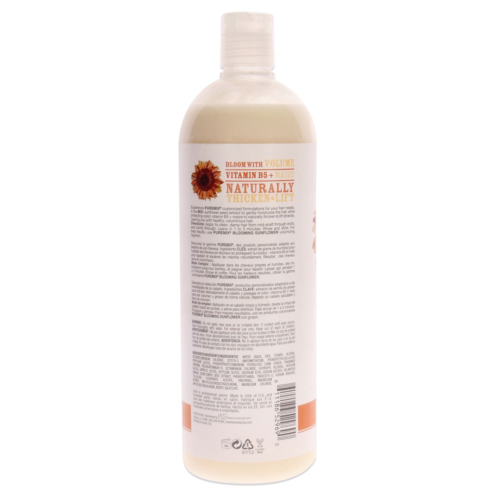 Puremix Blooming Sunflower Volumizing Conditioner - Fine Hair by Rusk for Unisex - 35 oz Conditioner EasyOptionXY