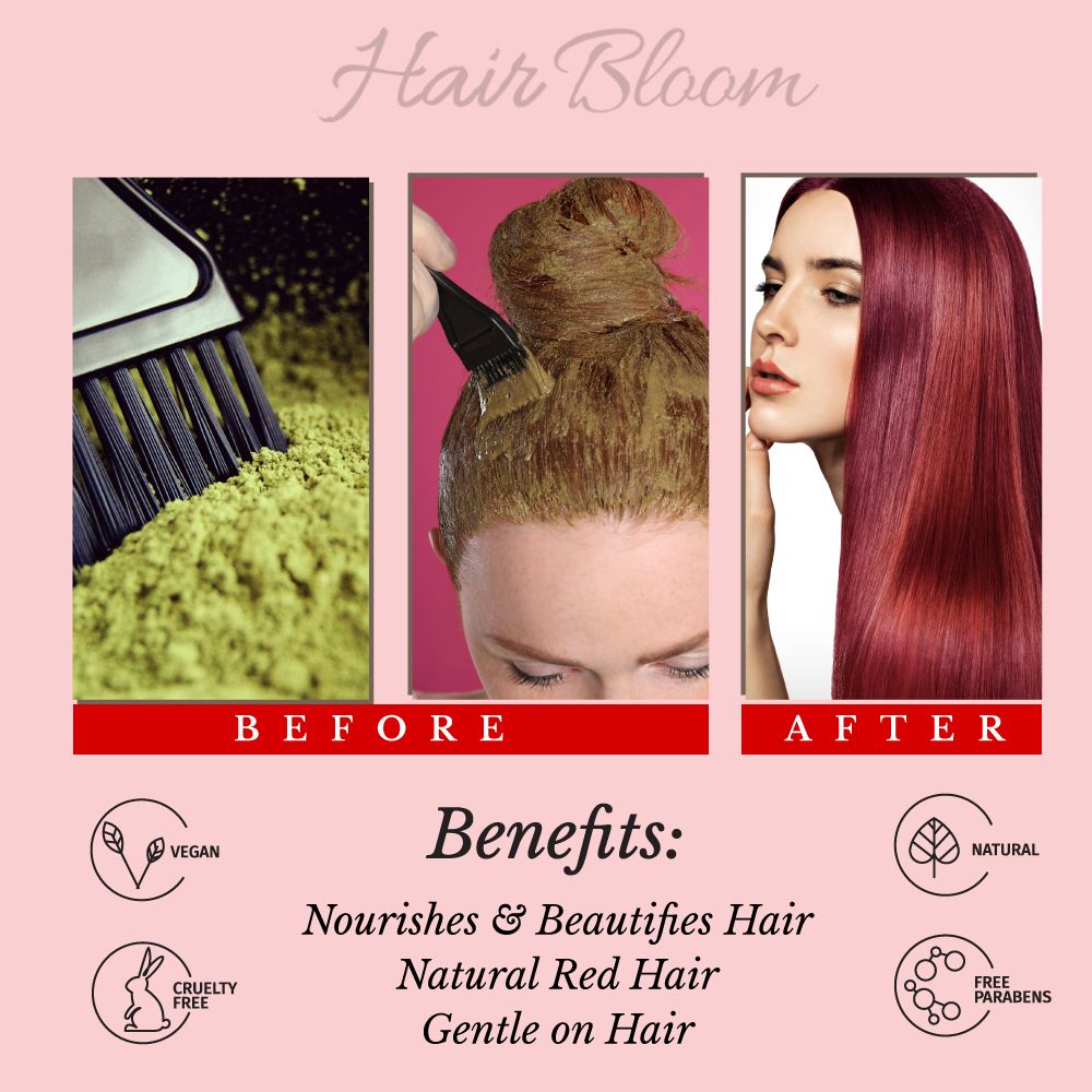 Hair Bloom Natural Red Hair Color- Henna w/ Mixed Himalayan Herbs Hair Color Powder- 12 Individual Sachets (10 gm each)- Reusable Brush & Tray Included by Pride of India 7DAY'S