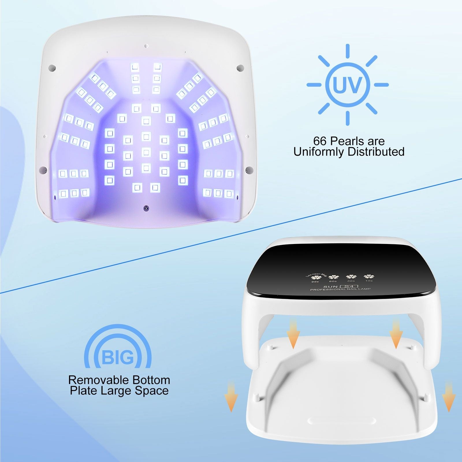 Professional Rechargeable UV LED 66LED Nail Lamp Cordless UV Light for Gel Nail Machine with Removable Bottom 4 Timer SettingNail Tool 7DAY'S