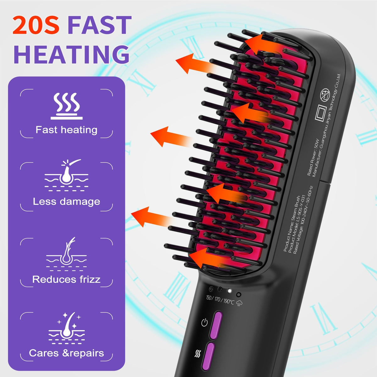 Hair Straightener Brush, Ionic Plus Steam Straightening Brush for Smooth, Anti-frizz Hair, Anti-Scald Ceramic Straightening Comb, Heated Straightener Brush Flat Iron Fast Heating for Home Salon Uncle LOL