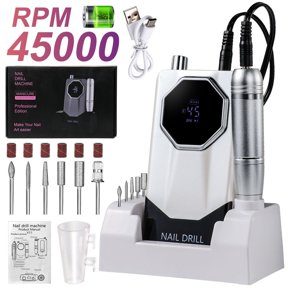 45000RPM Rechargeable Electric Nail Drill Machine Professional Nail Drills for Gel Nails Polish Portable Nail File Manicure Tool 7DAY'S