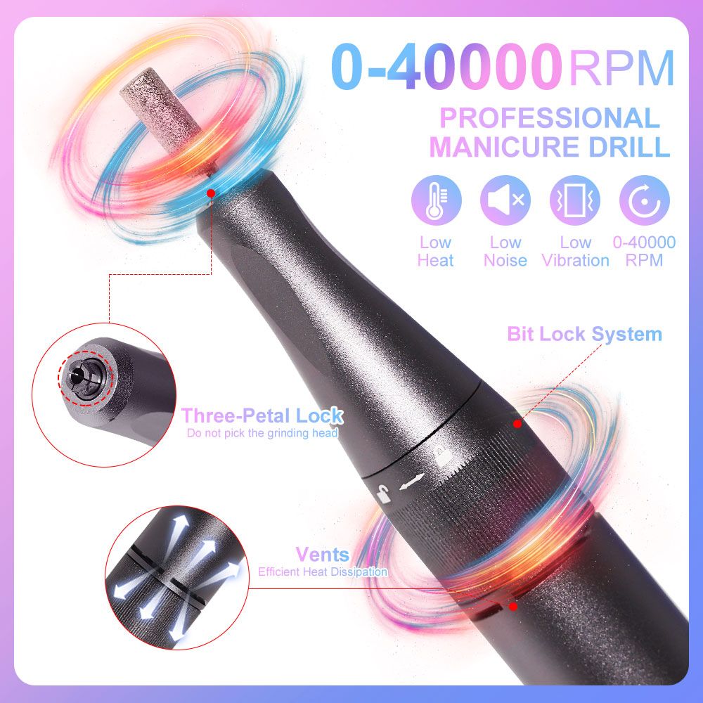 40000RPM Nail Drill Machine Electric Portable Nail File Rechargeable Nail Sander for Gel Nails Polishing For Home Manicure Salon 7DAY'S