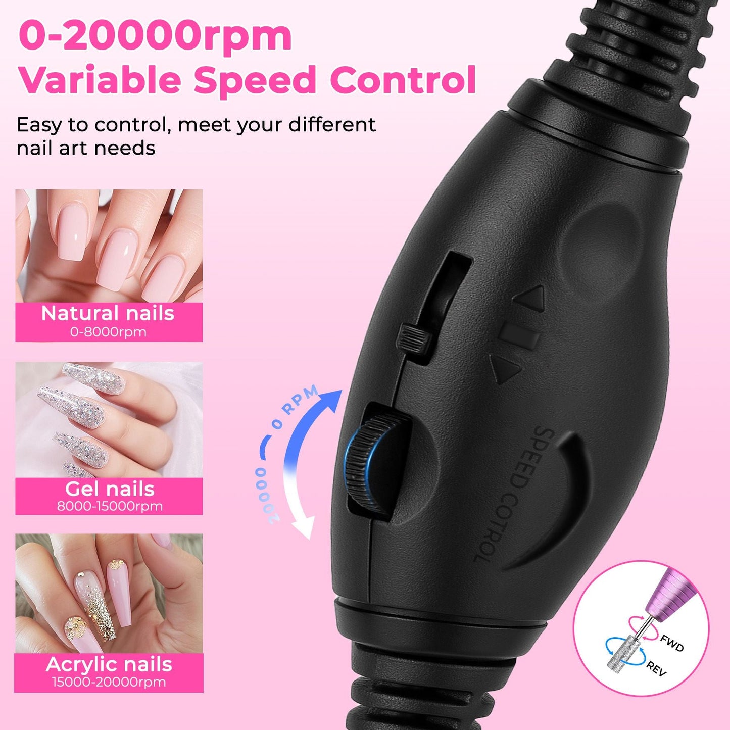 Portable Electric Nail Drill, Professional Nail File Kit for Acrylic, Gel Nails, Manicure Pedicure with Nail Drill Bits Sanding Bands Rose gold 7DAY'S