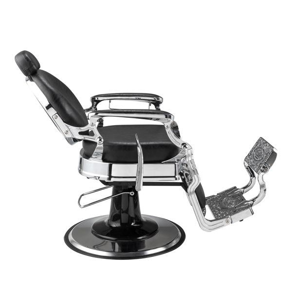 PVC leather, silver plated aluminum alloy frame, extra large pump disc with towel rack, square seat cushion without buttons, reclining hair salon chair 150kg silver 7DAY'S