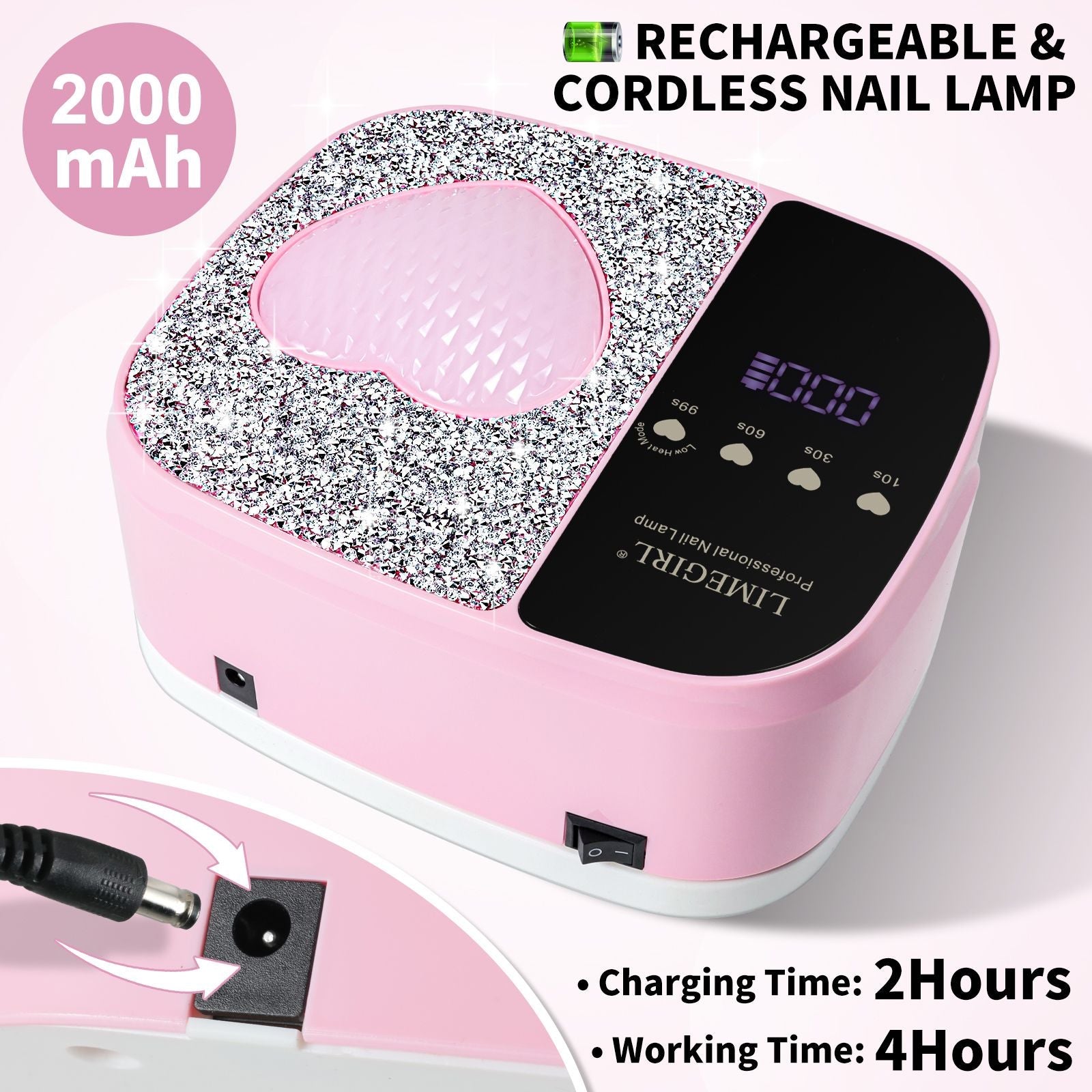 LimeGirl Cordless Nail Dryer for Gel Polish, UV LED Nail Lamp with Fast Curing UV Light & 4 Timer Settings, Portable Rechargeable Gel Lamp Nail Art Tool for Manicure Pedicure at Home & Salon 7DAY'S